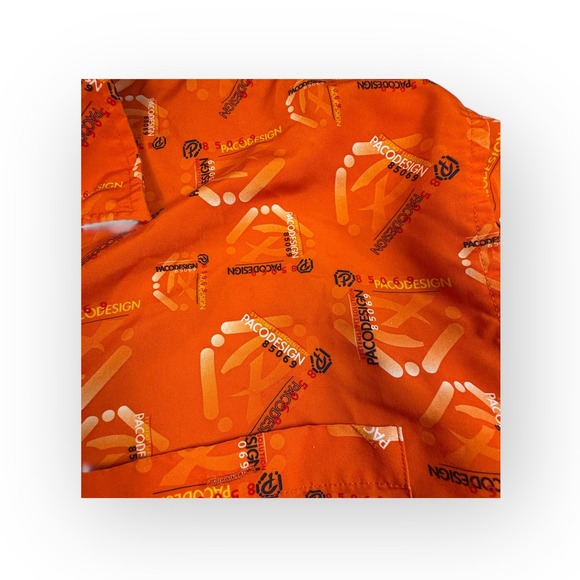 Vintage PACO DESIGN Orange All Over Print Short Sleeve Button‎ Up Shirt Mens XXL - Picture 2 of 10